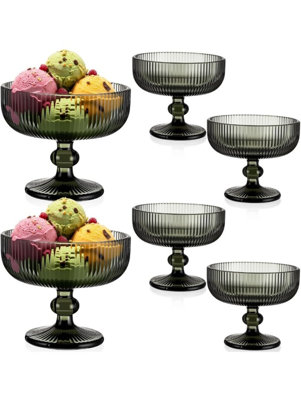Vintage Glass Dessert Bowls Set of 6 | 9 oz Ice Cream Cups & Trifle Dishes